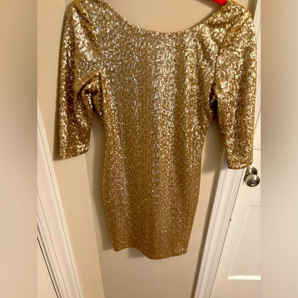 Gold Sequined Mini Dress